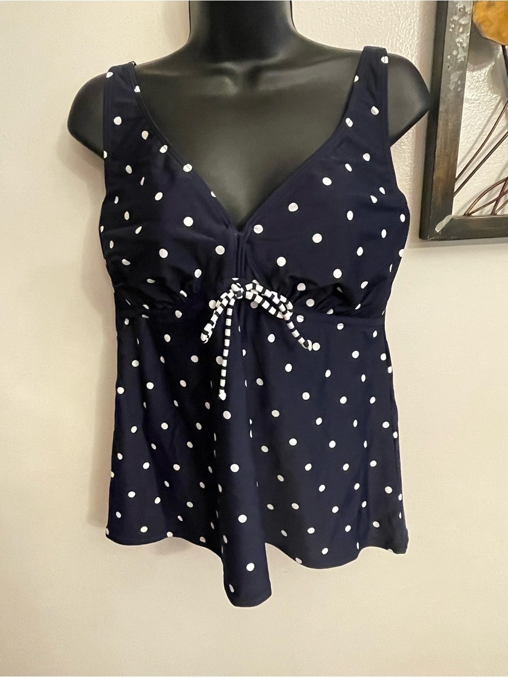 Lascana For Venus Navy Blue Polka Dot Tankini Swim Top Size 14